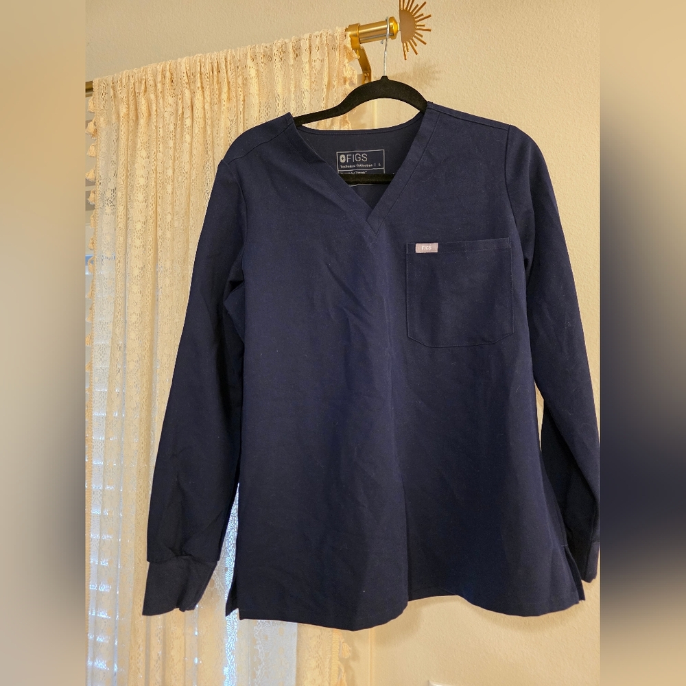 Figs Navy Blue Long Sleeve Scrub Top